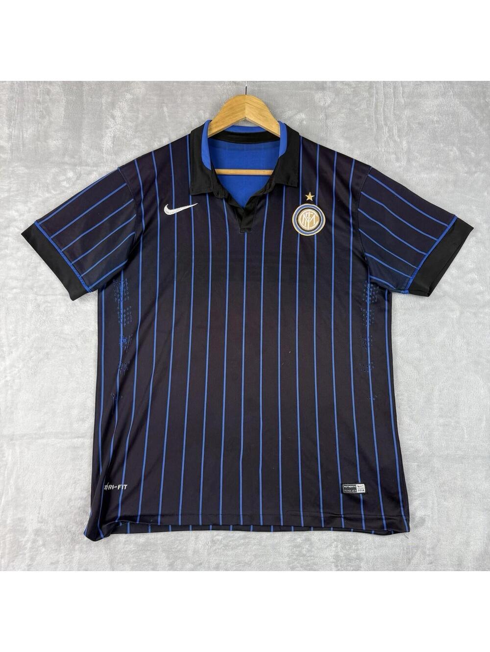 Nike Inter Milan Jersey Mens M Black Striped Dri Fit Soccer Football Shirt 'read